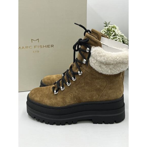 Marc Fisher Womens Pierson Lug Sole Combat Boot Leather/ Shearling Fur 6.5M New - Picture 3 of 16